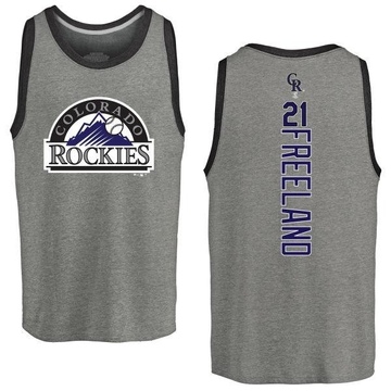 Men's Colorado Rockies Kyle Freeland ＃21 Backer Tank Top Ash