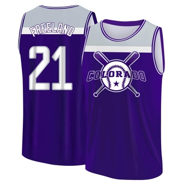 Men's Colorado Rockies Kyle Freeland ＃21 Legend Baseball Tank Top - Purple/Gray