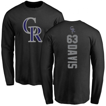 Men's Colorado Rockies Noah Davis ＃63 Backer Long Sleeve T-Shirt - Black