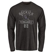 Men's Colorado Rockies Yanquiel Fernandez ＃82 Base Runner Long Sleeve T-Shirt - Black