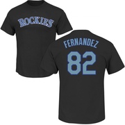 Men's Colorado Rockies Yanquiel Fernandez ＃82 Roster Name & Number T-Shirt - Black