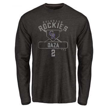 Men's Colorado Rockies Yonathan Daza ＃2 Base Runner Long Sleeve T-Shirt - Black