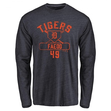 Men's Detroit Tigers Alex Faedo ＃49 Base Runner Long Sleeve T-Shirt - Navy