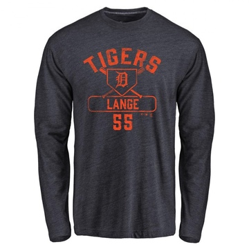 Men's Detroit Tigers Alex Lange ＃55 Base Runner Long Sleeve T-Shirt - Navy