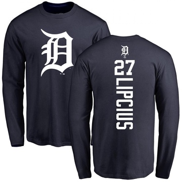 Men's Detroit Tigers Andre Lipcius ＃27 Backer Long Sleeve T-Shirt - Navy