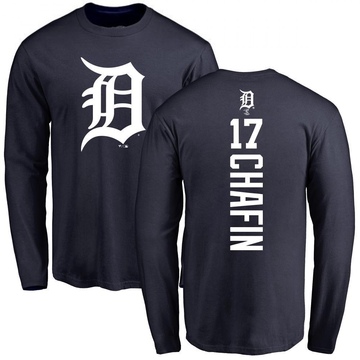 Men's Detroit Tigers Andrew Chafin ＃17 Backer Long Sleeve T-Shirt - Navy