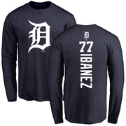 Men's Detroit Tigers Andy Ibanez ＃77 Backer Long Sleeve T-Shirt - Navy