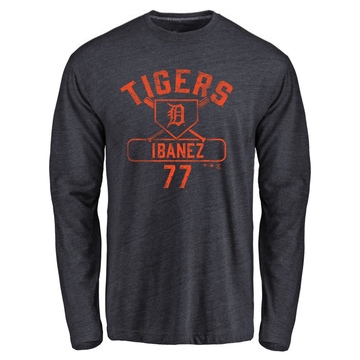 Men's Detroit Tigers Andy Ibanez ＃77 Base Runner Long Sleeve T-Shirt - Navy