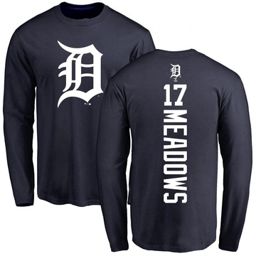 Men's Detroit Tigers Austin Meadows ＃17 Backer Long Sleeve T-Shirt - Navy