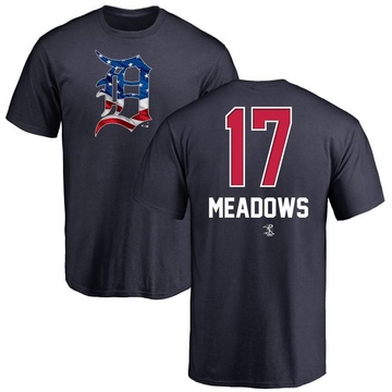 Men's Detroit Tigers Austin Meadows ＃17 Name and Number Banner Wave T-Shirt - Navy