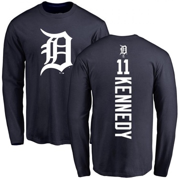 Men's Detroit Tigers Buddy Kennedy ＃11 Backer Long Sleeve T-Shirt - Navy