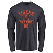 Men's Detroit Tigers Custom ＃00 Base Runner Long Sleeve T-Shirt - Navy