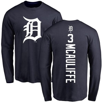 Men's Detroit Tigers Dick Mcauliffe ＃3 Backer Long Sleeve T-Shirt - Navy