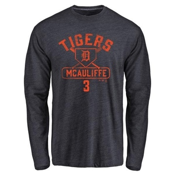 Men's Detroit Tigers Dick Mcauliffe ＃3 Base Runner Long Sleeve T-Shirt - Navy