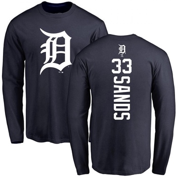 Men's Detroit Tigers Donny Sands ＃33 Backer Long Sleeve T-Shirt - Navy