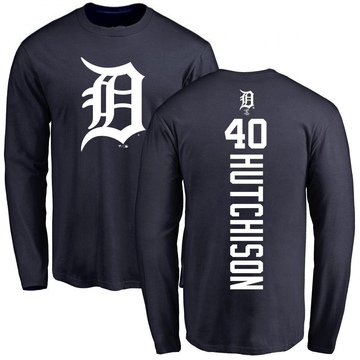 Men's Detroit Tigers Drew Hutchison ＃40 Backer Long Sleeve T-Shirt - Navy