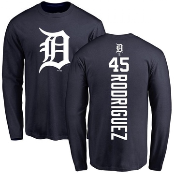 Men's Detroit Tigers Elvin Rodriguez ＃45 Backer Long Sleeve T-Shirt - Navy