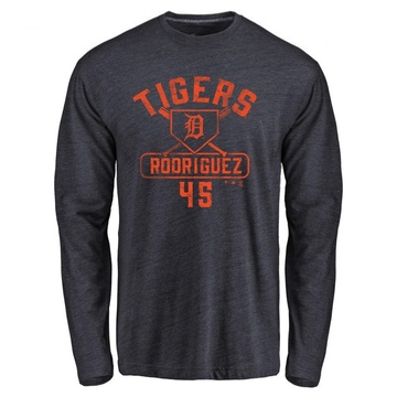 Men's Detroit Tigers Elvin Rodriguez ＃45 Base Runner Long Sleeve T-Shirt - Navy