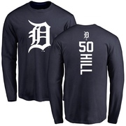 Men's Detroit Tigers Garrett Hill ＃50 Backer Long Sleeve T-Shirt - Navy