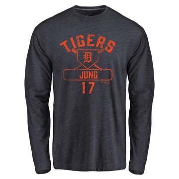 Men's Detroit Tigers Jace Jung ＃17 Base Runner Long Sleeve T-Shirt - Navy