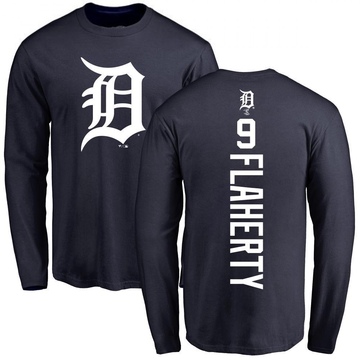 Men's Detroit Tigers Jack Flaherty ＃9 Backer Long Sleeve T-Shirt - Navy