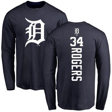 Men's Detroit Tigers Jake Rogers ＃34 Backer Long Sleeve T-Shirt - Navy