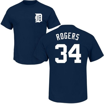 Men's Detroit Tigers Jake Rogers ＃34 Roster Name & Number T-Shirt - Navy