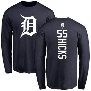 Men's Detroit Tigers John Hicks ＃55 Backer Long Sleeve T-Shirt - Navy