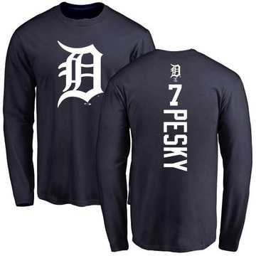 Men's Detroit Tigers Johnny Pesky ＃7 Backer Long Sleeve T-Shirt - Navy