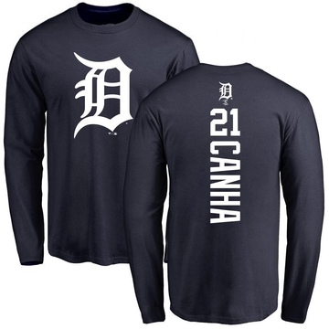 Men's Detroit Tigers Mark Canha ＃21 Backer Long Sleeve T-Shirt - Navy