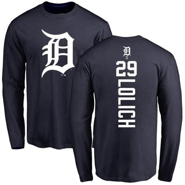 Men's Detroit Tigers Mickey Lolich ＃29 Backer Long Sleeve T-Shirt - Navy