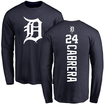 Men's Detroit Tigers Miguel Cabrera ＃24 Backer Long Sleeve T-Shirt - Navy