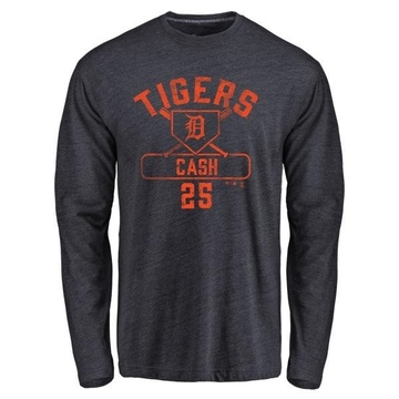 Men's Detroit Tigers Norm Cash ＃25 Base Runner Long Sleeve T-Shirt - Navy