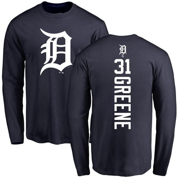 Men's Detroit Tigers Riley Greene ＃31 Backer Long Sleeve T-Shirt - Navy