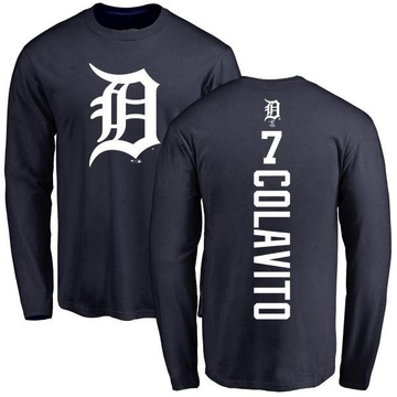 Men's Detroit Tigers Rocky Colavito ＃7 Backer Long Sleeve T-Shirt - Navy