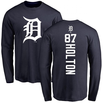 Men's Detroit Tigers Tyler Holton ＃87 Backer Long Sleeve T-Shirt - Navy