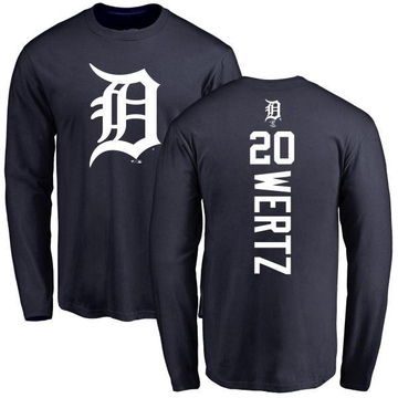 Men's Detroit Tigers Vic Wertz ＃20 Backer Long Sleeve T-Shirt - Navy