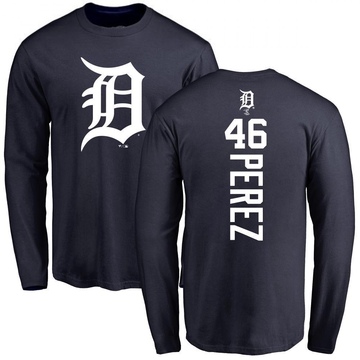 Men's Detroit Tigers Wenceel Perez ＃46 Backer Long Sleeve T-Shirt - Navy