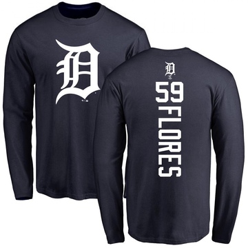 Men's Detroit Tigers Wilmer Flores ＃59 Backer Long Sleeve T-Shirt - Navy