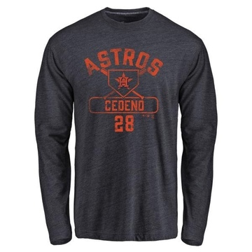 Men's Houston Astros Cesar Cedeno ＃28 Base Runner Long Sleeve T-Shirt - Navy