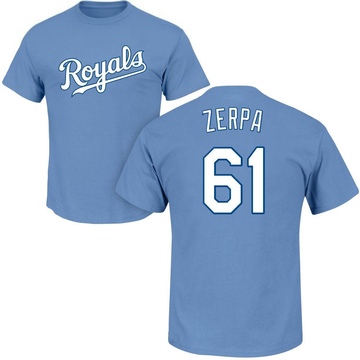 Men's Kansas City Royals Angel Zerpa ＃61 Roster Name & Number T-Shirt - Light Blue