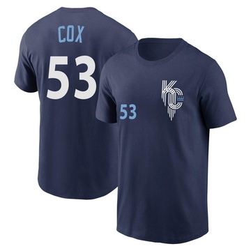 Men's Kansas City Royals Austin Cox ＃53 2022 City Connect Name & Number T-Shirt - Navy