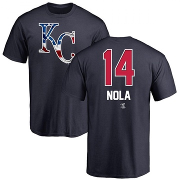 Men's Kansas City Royals Austin Nola ＃14 Name and Number Banner Wave T-Shirt - Navy