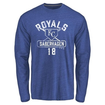 Men's Kansas City Royals Bret Saberhagen ＃18 Base Runner Long Sleeve T-Shirt - Royal