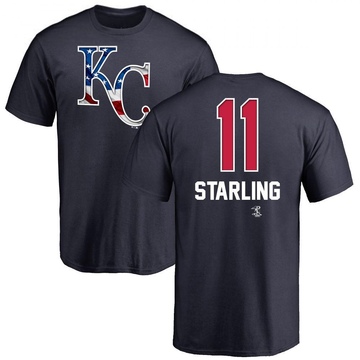 Men's Kansas City Royals Bubba Starling ＃11 Name and Number Banner Wave T-Shirt - Navy
