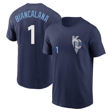 Men's Kansas City Royals Buddy Biancalana ＃1 2022 City Connect Name & Number T-Shirt - Navy