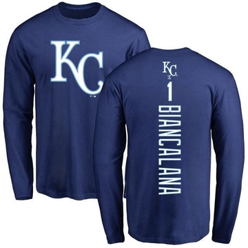 Men's Kansas City Royals Buddy Biancalana ＃1 Backer Long Sleeve T-Shirt - Royal