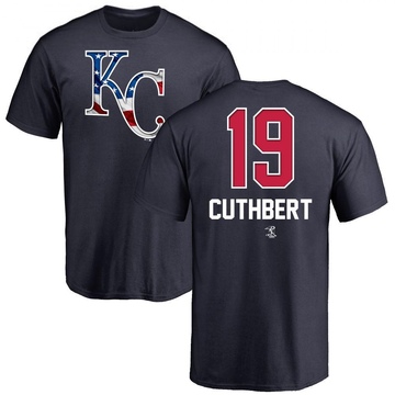 Men's Kansas City Royals Cheslor Cuthbert ＃19 Name and Number Banner Wave T-Shirt - Navy