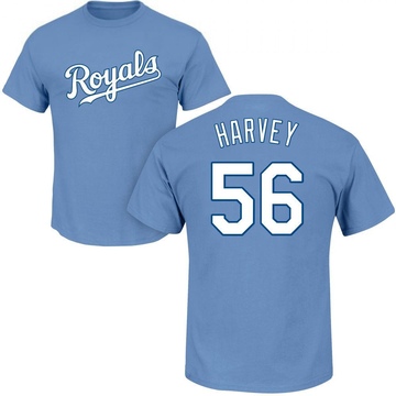 Men's Kansas City Royals Hunter Harvey ＃56 Roster Name & Number T-Shirt - Light Blue