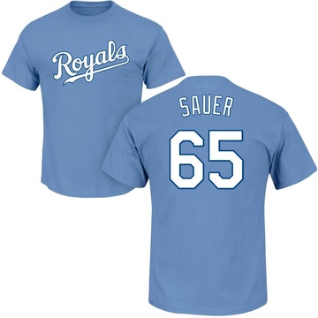 Men's Kansas City Royals Matt Sauer ＃65 Roster Name & Number T-Shirt - Light Blue